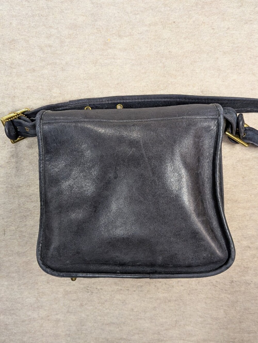 Vintage COACH Stunning Slate Gray Leather Stewardess Messanger Bag Purse Brass - Picture 7 of 14